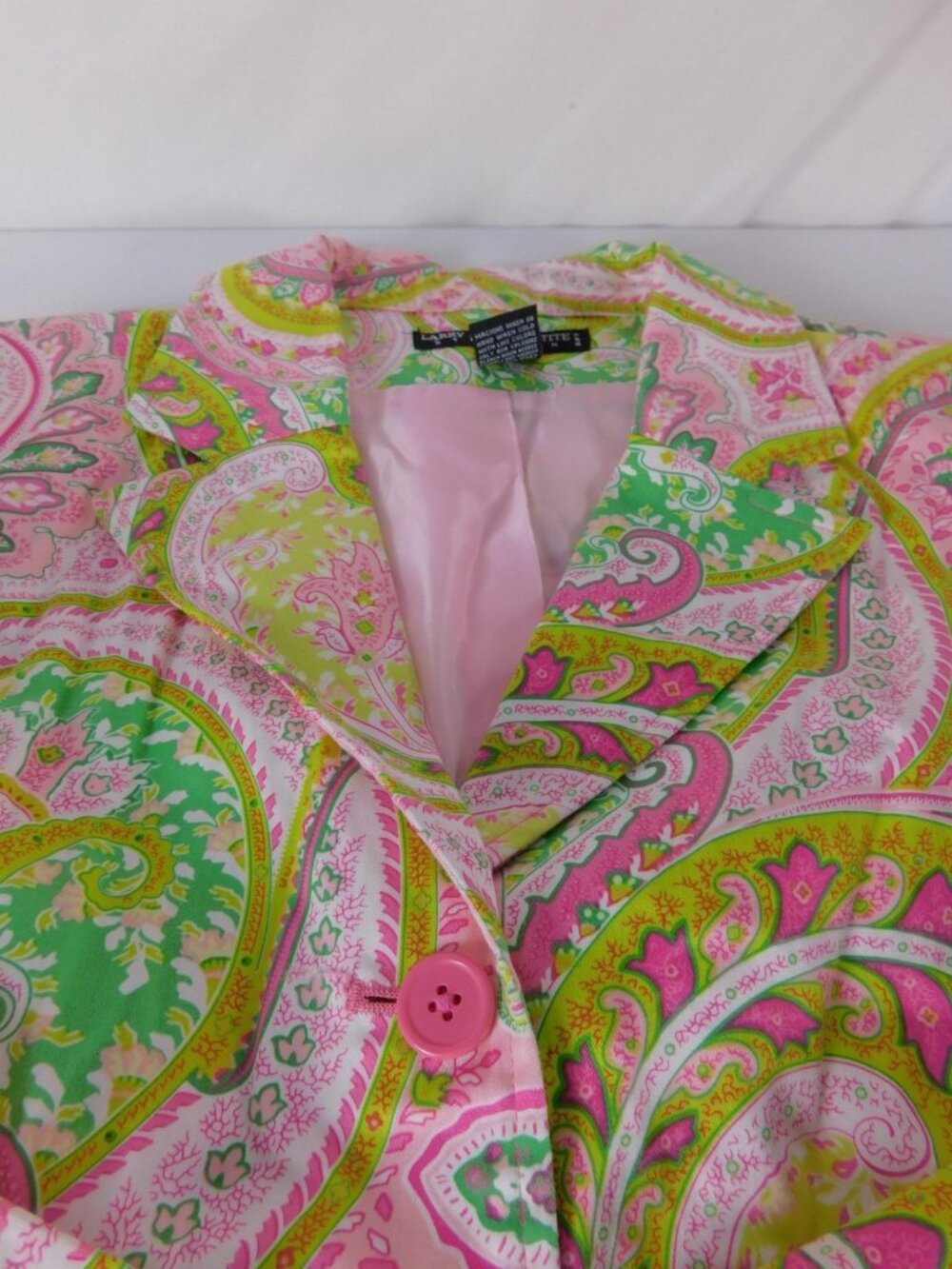 Larry Levine Petite Skirt Suit Womens 10P Pink Paisley Stretch Jacket Skirt - Picture 7 of 12
